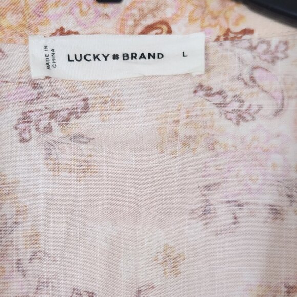 Lucky Brand Size L Floral Print Button Front Boho Shirt Midi Dress with Pockets - Picture 8 of 9